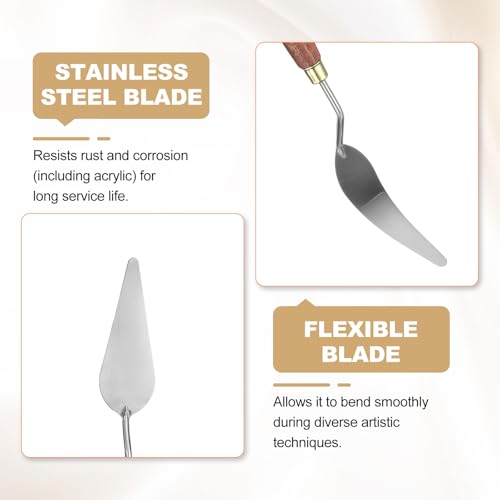 HARFINGTON Palette Knife Painting Tool 3.23" x 1.14" Stainless Steel Teardrop Blade 9.45" Length Spatula Painting Pallet Knives with Hole Beech Wood Handle for Oil Acrylic Canvas, Red/Silver