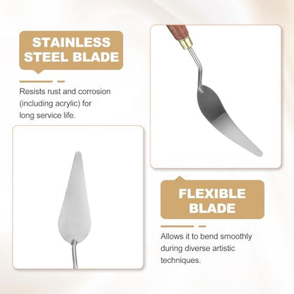 HARFINGTON Palette Knife Painting Tool 3.23" x 1.14" Stainless Steel Teardrop Blade 9.45" Length Spatula Painting Pallet Knives with Hole Beech Wood Handle for Oil Acrylic Canvas, Red/Silver