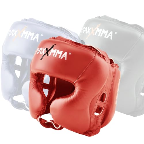 MaxxMMA Headgear L/XL Boxing MMA Training Kickboxing Sparring Karate Taekwondo - color: Red