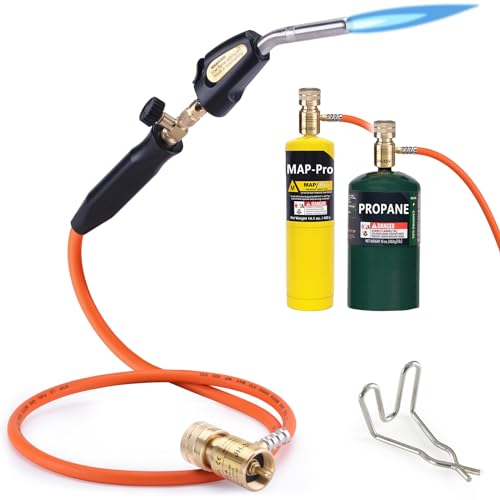 Propane Torch Hose Kit, Mapp Gas Torch Heat 3600℉ Map Gas Torch Kit Trigger Start & Heat Adjustment, Soldering Welding Torch Fuel by MAPP, Map/Pro,Propane(Includes Cylinder Clip) - color: Orange