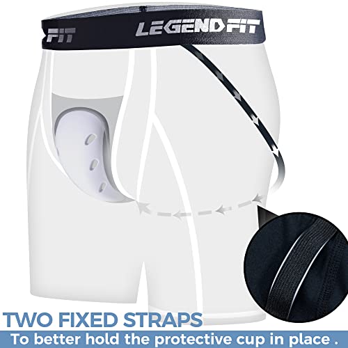 Men Baseball Compression Straps Shorts with Athletic Cup - color: White, size: Large