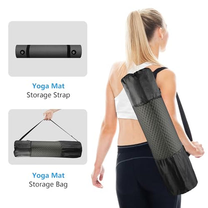 LFS Yoga Mat 72.8" x 31.5" x 2/5 inch Thick With Strap and Bag, Extra Wide - color: Black