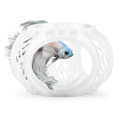 Betta Lair | Swim Through Aquarium Cave & Hideaway – Fish Tank Decoration with Shrimp Feeding Dish for Betta, Shrimp & Small Fish (Clear White, Small)