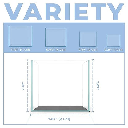 2 Gallon Clear Glass Cube Rimless Tank - Space Saving Aquarium - 7.87 x 7.87 x 7.87 inches