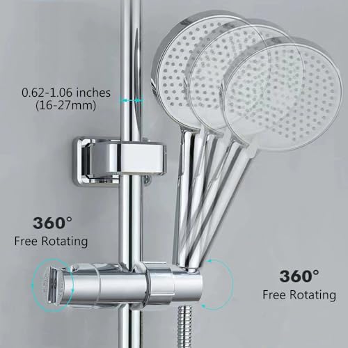 Shower Head Holder for Slide Bar 16-27mm Double Slot Adjustable Hand Shower Bracket for Slide Bar Slider Clamp Bathroom Replacement 360 Degree Rotating Bidet Sprayer Holder, ABS Chrome