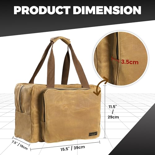 Tool Tote Bag - Large Capacity Tool Carrying Bag with 2 Zipper Pouches, Sustainable 16OZ Waxed Canvas Garden Tote for Gardening Set Hammer Fishing Gear Goggles - Khaki - 15.5"L x 7.5"W x 11.5"H - color: Khaki