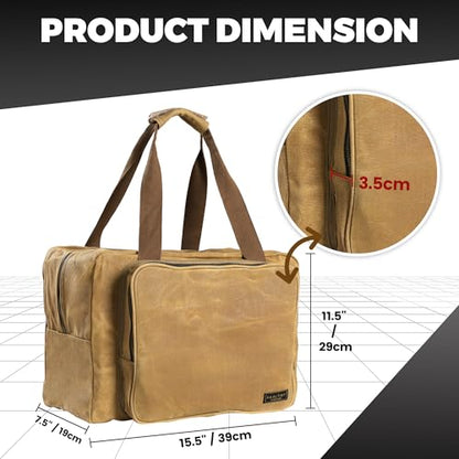 Tool Tote Bag - Large Capacity Tool Carrying Bag with 2 Zipper Pouches, Sustainable 16OZ Waxed Canvas Garden Tote for Gardening Set Hammer Fishing Gear Goggles - Khaki - 15.5"L x 7.5"W x 11.5"H - color: Khaki