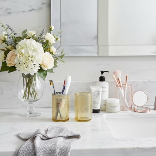 Toothbrush Holders for Bathrooms, 2pcs Glass Toothbrush Holder, 12oz Bathroom Tumbler and Mouthwash Cup, Tooth Brush and Toothpaste Organizer for Bathroom Vanity Countertop (Amber Silver) - color: Amber Silver