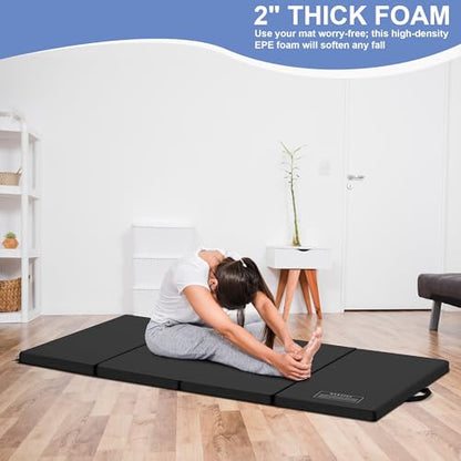 Polar Aurora 3'x6'x2 Thick Folding Gymnastics Exercise Mat Aerobics Stretching Yoga Mats - color: Black