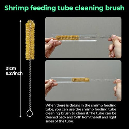 Aquarium Shrimp Feeding Tube and Dish with Brush, Clear Crystal Glass Fish Tank Shrimp Feeder Tube Tray, Adjustable Feeder Tube Fish Shrimp Tank Accessories Clear Acrylic (F-35-14‘’)
