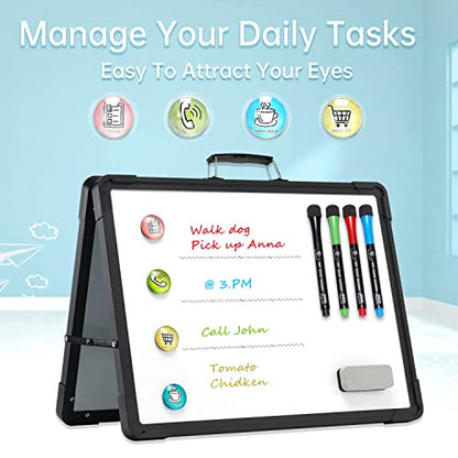 Small Dry Erase White Board - TSJ OFFICE 12" x 16" Mini Easel Desktop Double Sided Whiteboard, Portable Magnetic Board on Table Top with Holder for Drawing, Teacher Instruction, Memo Board - color: Black