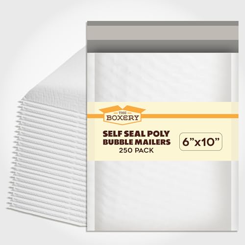 The Boxery 6x10" #0 Poly Bubble Mailers 250 Pack, Padded Envelopes, Self Seal, Waterproof Shipping Bags for Shipping & Packaging - size: #0 6x10'' (250)