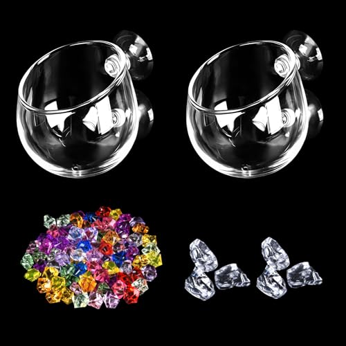 2pcs Crystal Aquarium Décor Plants Cup，Glass Aquatic Plant Pot Cup with Suction Cup, Betta Resting Bed Spot，Aquarium Planter Landscaping Decor Cup with Colorful and Clear Stones - size: 2pcs glass aquarium plant pot