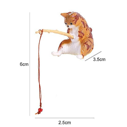 Kopida Fishing Cat Statue 5PCS Creative Kitten Fishing Miniature Figurines Flower Pot Micro Landscape Mini Cute Cat Statue Aquarium Fish Tank Decor Ornaments