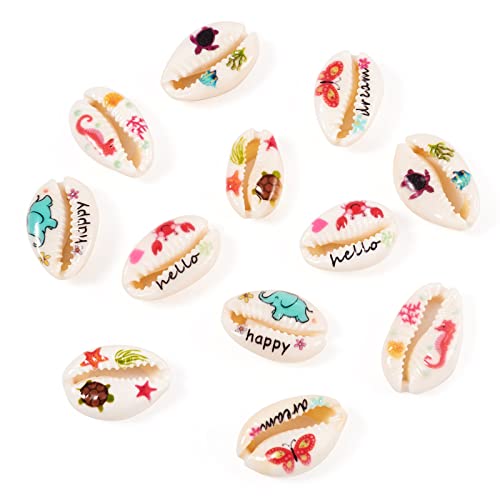 Craftdady 60Pcs Natural Cowrie Shell Beads with Patterns 6 Styles No Hole Cute Spiral Seashells for Summer Ocean Hawaii Jewelry Craft Making - color: Mixed Colors & Patterns