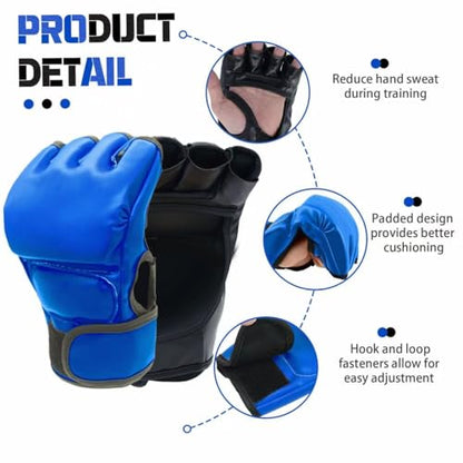 Boxing Gloves and Headgear Set for Adults 2 Pair Gloves and 2 Head Guards - color: BlackBlue