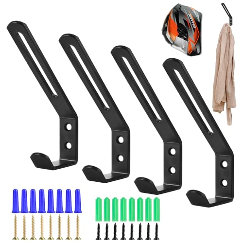 4 Pack Helmet Hooks Motorcycle Helmet Holder Hook Wall Mount Helmet Storage Rack Hanger Motorbike Cloth Wall Mount Display Rack Hanger for Jacket Bag, Cloth, Coat, Glove