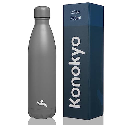 Konokyo 25 oz Insulated Stainless Steel Water Bottle, Gray - color: Gray, size: 25 Ounces