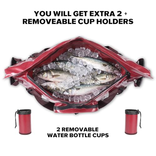 MORXPLOR Insulated Fish Cooler Kill Bag with Flat Bottom-26x18 31x14 40x16 50x18 60x20 70x25 Inches Waterproof Fishing Tackle Kill Cooler Bag - color: Wine-26x18x9