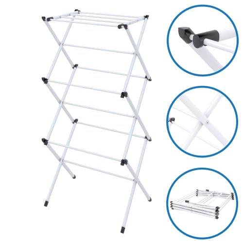 Honey-Can-Do 3-Tier Compact Clothes Drying Rack, 16 ft, No Assembly, White - color: White, size: 21" W