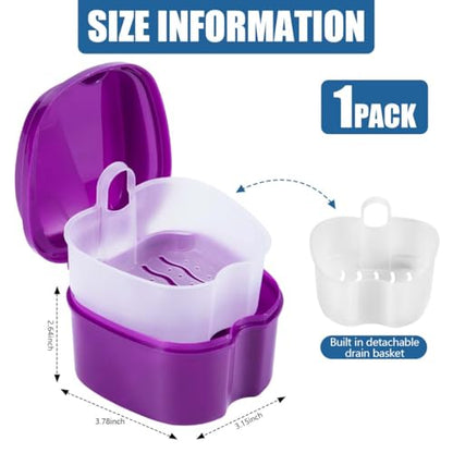 KISEER Purple Denture Bath Case Cup Box Holder Storage Soak Container with Strainer Basket for Travel Cleaning - color: Purple