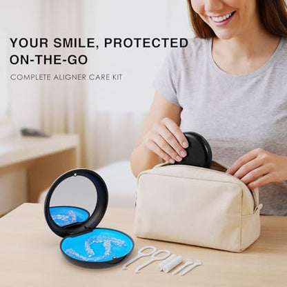 2 Pack Retainer Case with Mirror, Aligner Case Compatible with Invisalign - color: 2 Pack - Black with Mirror