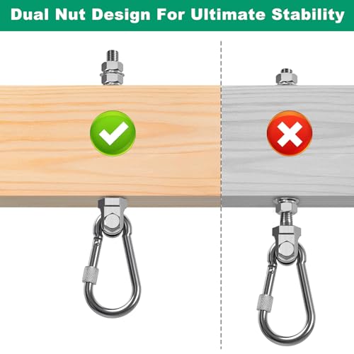 SELEWARE 2Pcs Heavy Duty Swing Hangers, 1500LB Capacity Stainless Steel Swing Set Hooks for Wood/Steel Beam, 5" x M2/5" Porch Swing Hardware for Playground Swing Hammock Chair Yoga Silk Punching Bag - color: 2 Pack Swing Hangers (5" X M2/5" Threaded Rod)