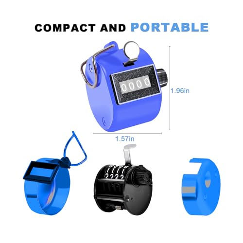 TESEAS Clicker Counter Handheld Tally Counter 4-Digit Number Counter, 2 Pack Hand Mechanical Counters Clickers Pitch Umpire Click Counter for Coaching, Knitting, People, Lap, Fishing, Golf, - color: 2pc red blue