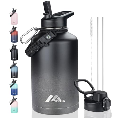 StarSpeed 64oz Insulated Water Bottle with Straws & 2 Lids,Dark Gray - color: Dark Gray, size: 64 Ounces