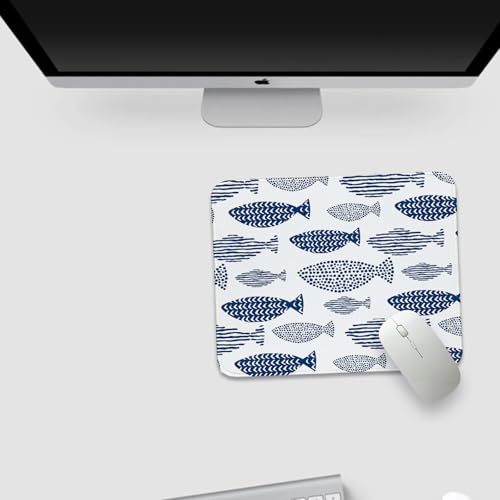 Navy Blue Fish Mouse Pad for Desk,Cute Coastal Desk Mat Gaming Mouse Mat for Home Office,Boho Blue and White Mouse Pad for Women Girls 8.25x10In - color: Navy Blue Fish