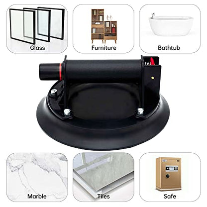 8" Heavy Duty Suction Cup to Lift Large Glass, Tile, Marble, Industrial Vacuum Suction Lifter with Handle for Glass Lifting & Replacement, 480 lbs Load Capacity, Carrying Case (1 Pack) - color: Black, size: 1 Pack