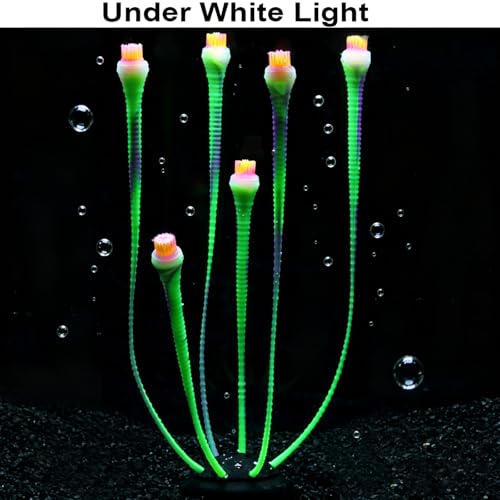 Aquarium Coral Plant Ornaments with Glowing Effect, Silicone UV Reactive Fish Tank Decorations, Soft Artificial Aquarium Plants Safe for Freshwater & Saltwater Fish Tank (Green)