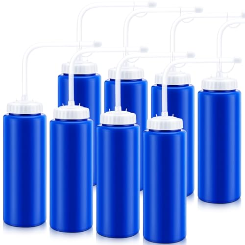 8 Pack Hockey Water Bottles 1 Liter Easy Squeeze Plastic 34 oz Sports Water Bottles with Long Straws for Hockey, Lacrosse, Football, Soccer, Baseball, Gym Sports Helmets(Blue) - color: Blue