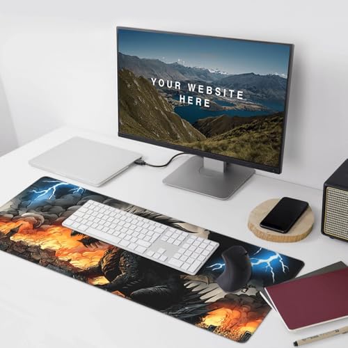 XXL Gaming Mouse Pad 35.4 x 15.7 Inch, Large Extended Desk Mousepad with Dragon Design, Water-Resistant Surface, Stitched Edges, Non-Slip Rubber Base Desk Mat for Gaming & Office - color: Dragon