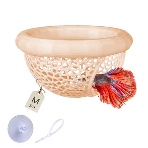 Floating Betta Hammock with Suction Cup, Shrimp Cave, Betta Fish Feeding Rings,3D Printed Aquarium Decor (Sand, Medium) - color: Sand, size: Medium