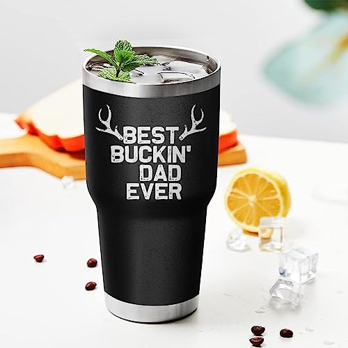 Dad Gifts for Men BEST BUCKIN' DAD EVER Tumbler 30 Oz Stainless Steel Insulated Cup Coffee Mug with Lid and Straw Mens Father's Day, Christmas and Birthday Gifts Idea - color: DAD-Hunting-01