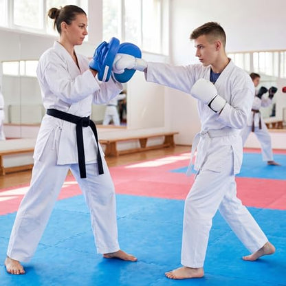 Poen 4 Pcs Taekwondo Kick Pads Set with Focus Mitts and Double Kick Paddle, Martial Arts Training Equipment for Kids Adults, Karate Kickboxing Punching and Kicking Practice Gear - color: Blue
