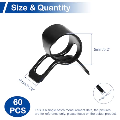 60Pcs 0.2"(5mm) ID Spring Band Hose Clamps, 3/16" ID Fuel Line Hose Clamp, Low Pressure Air Clamp, Water Pipe Air Tube Silicone Vacuum Hose Clamp, Bushing Automotive Replacement Fastener - size: 5mm, style: 60-Packs