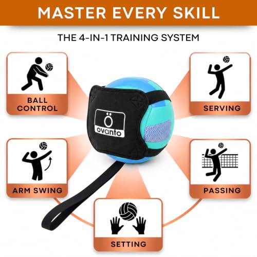 OVANTO Volleyball Training Equipment Kit | Adjustable Practice Hitting Rebounder, Ultra-Stretch Neoprene, Exclusive Elastic Cords, Premium Content - color: ‎VT Pro + Spike MAX