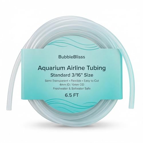Aquarium Airline Tubing 3/16” Standard Air Hose, Flexible and Kink Resistant Tubing for Fish Tank Air Pump, Safe for Freshwater and Saltwater Aquariums-6.5 Feet