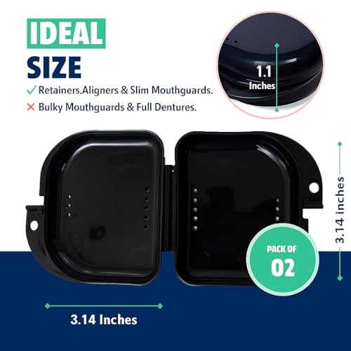 Retainer Case 2 Pack, Vented Mouth Guard & Aligner Case Holder - color: Black, size: Pack of 2