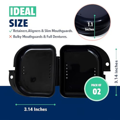 Retainer Case 2 Pack, Vented Mouth Guard & Aligner Case Holder - color: Black, size: Pack of 2