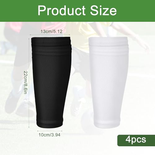 2 Pairs Shin Guard Sleeves, Soccer Shin Guard Covers Soft Soccer Sock Sleeves Shins Pads Socks Breathable Shins Pads Holders for Man Woman Adults Beginners Sport Football Black & White L