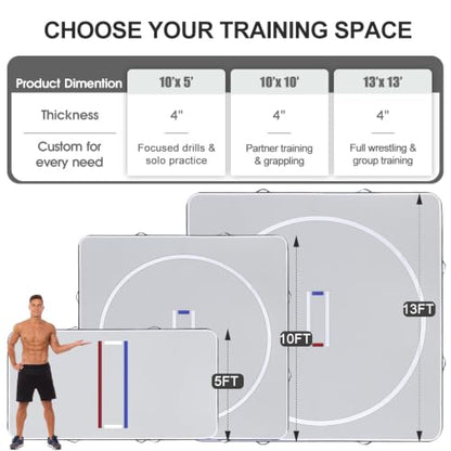 COOLWAVE Inflatable Wrestling Mat, Jiu Jitsu BJJ Mat for Home Training - color: Light Gray+Black, size: 13FT