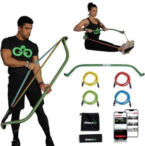 Original All-in-One Portable Home Gym System, Professional-Grade Resistance Band Bar for Strength Training, HIIT & Full Body Workouts, Resistance training system for Home, Travel & Outdoor - color: Green, size: 110 lbs