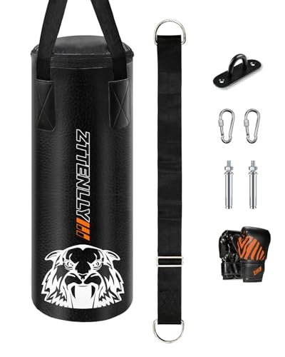 Kids Punching Bag with Gloves - PU Leather & Adjustable Height Strap - Boxing Bag Set for 3-8-14 Years Kids/Youth Great for Boxing, MMA, Kickboxing - style: 3-8 Years(Unfilled)