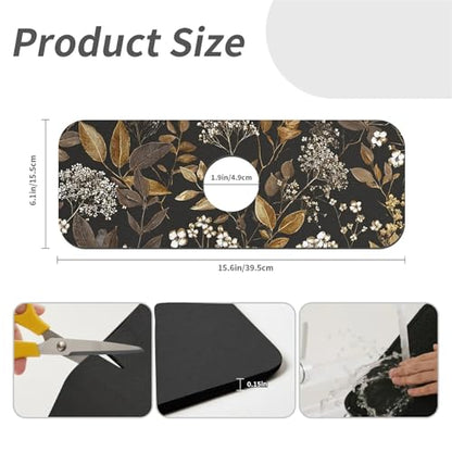 Kitchen Sink Splash Guard，small-flowers and leaves- Faucet Mat Sink Gadgets-Super Absorbent Fast Drying Mat Drip Catcher for Kitchen, Bathroom,Sink Mat, Dish Drying Mat, Bathroom(15" X 5.5" )
