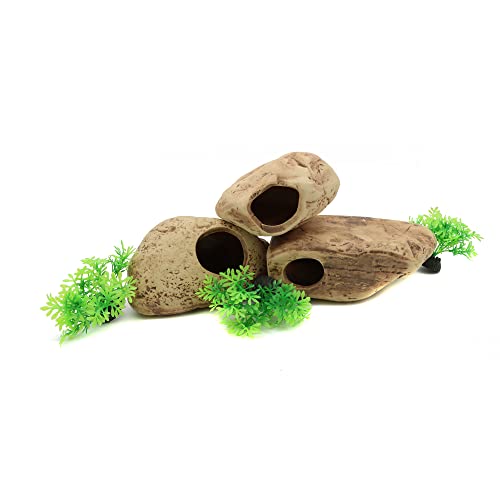 Stackable Aquarium Ceramic Decorations Rock Caves,Betta Fish Tank Decor Accessories,Hideaway for Shrimp Cichlid Hiding Breeding Spawning (Set of 3)