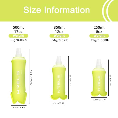 WRELS Running Water Bottle,250ml/350ml/500ml TPU Soft Flask,Collapsible Water Bottles for Hydration Vests and Running Belts Backpack, Soft Water Bottles For Hiking Cycling Climbing - color: Green-350ml*2