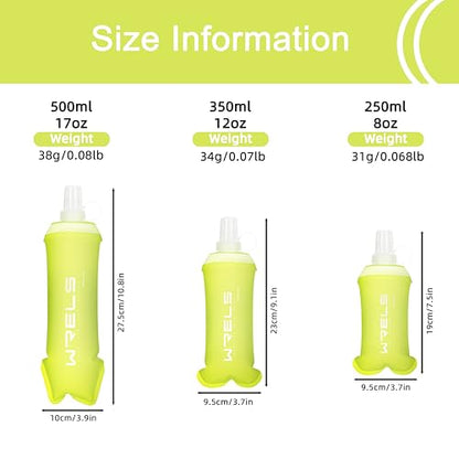 WRELS Running Water Bottle,250ml/350ml/500ml TPU Soft Flask,Collapsible Water Bottles for Hydration Vests and Running Belts Backpack, Soft Water Bottles For Hiking Cycling Climbing - color: Green-350ml*2
